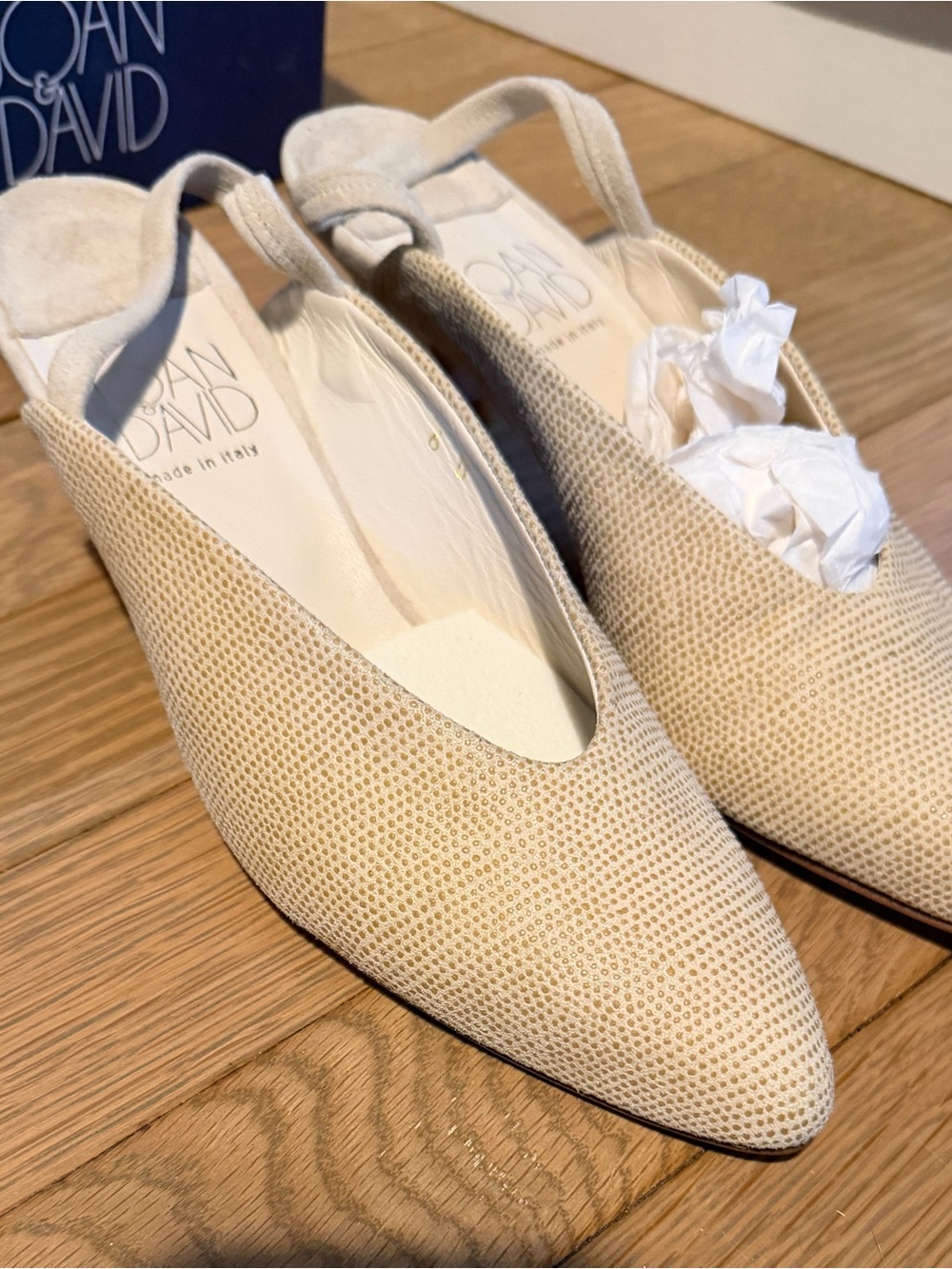 Vintage Joan & David Cream Pointed-Toe Slingback Mules, Handmade in Italy